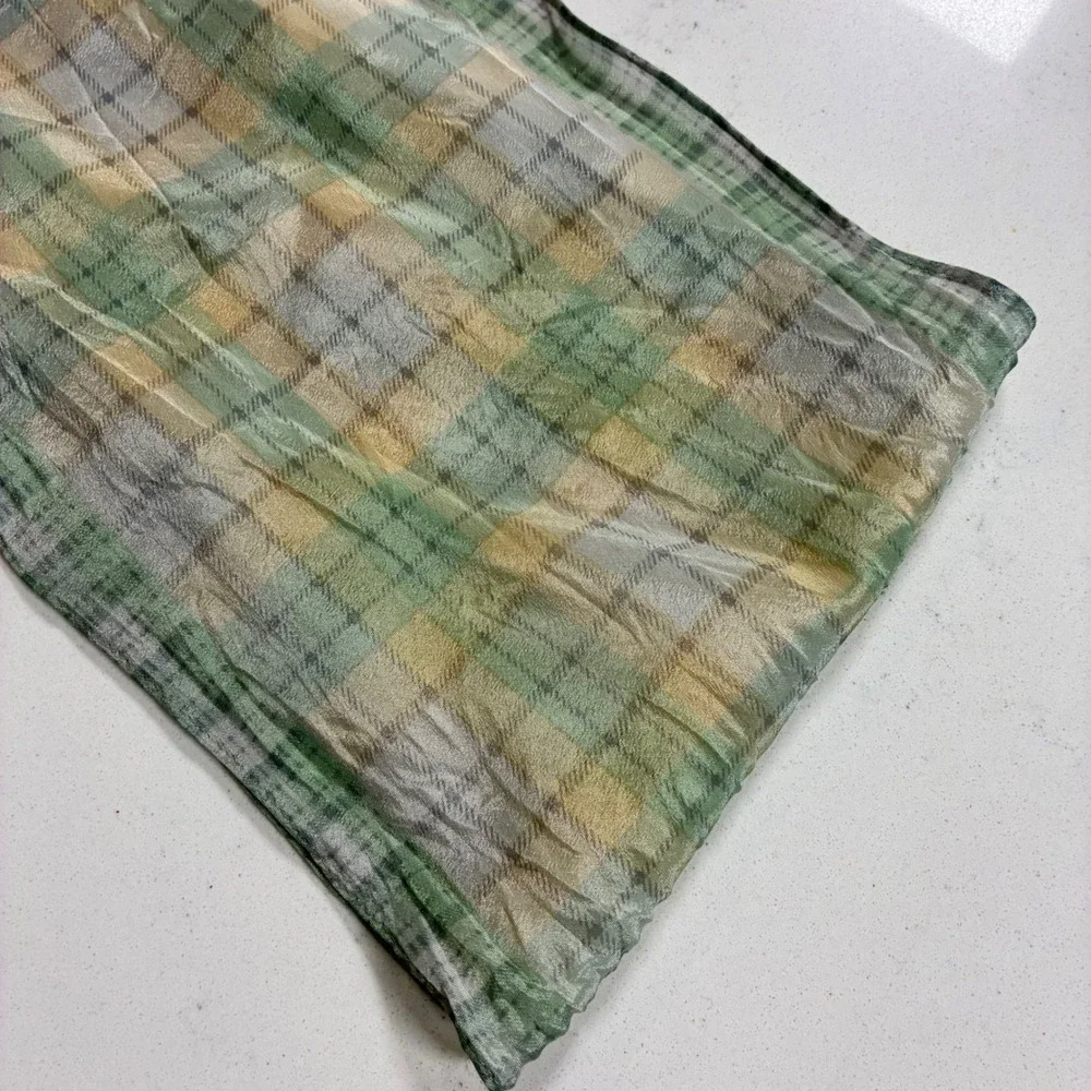 Vtg Liz Claiborne Scarf Plaid Silk Sheer Preppy Cottagecore Spring Style Pastel